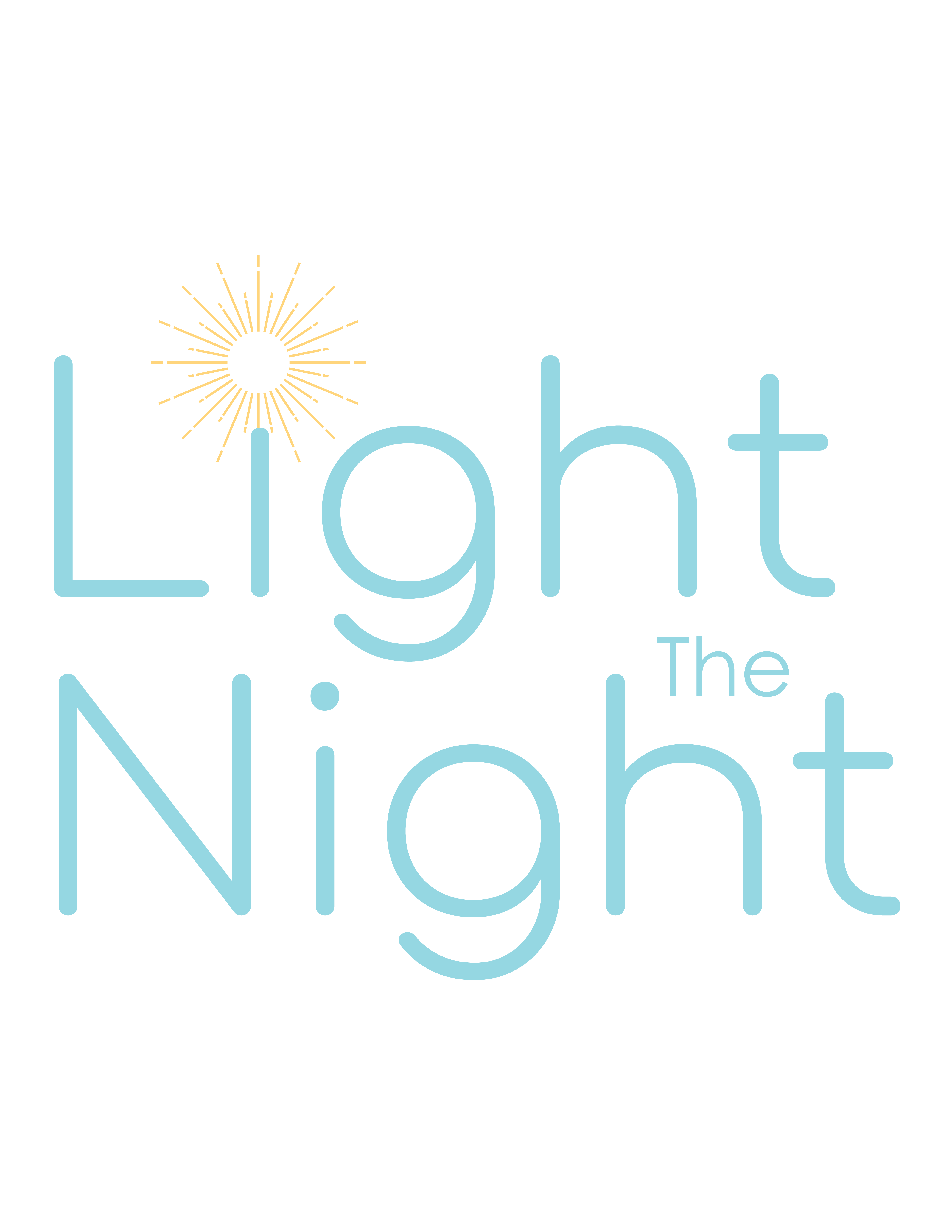graphic logo that says 'Light the Night' in light blue letters with a yellow burst as the dot in the 'i'