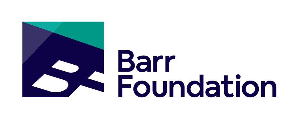 logo that says 'Barr Foundation' to the right of a square with a 'B' and an 'F' in it with blue, purple, and greenish teal
